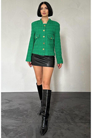 Yeşil Gold Düğmeli Tüvit Ceket