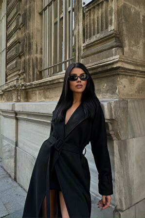 SÜET UZUN KABAN - Siyah