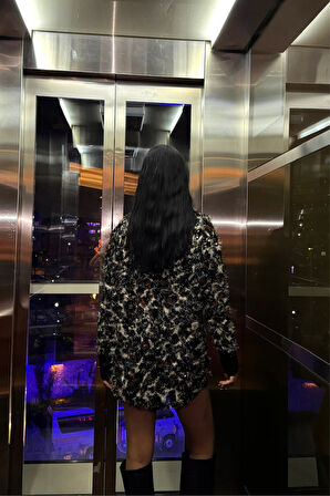 LEOPAR SAÇAKLI PAYETLİ GÖMLEK MANŞET SATEN DETAYLI - Siyah