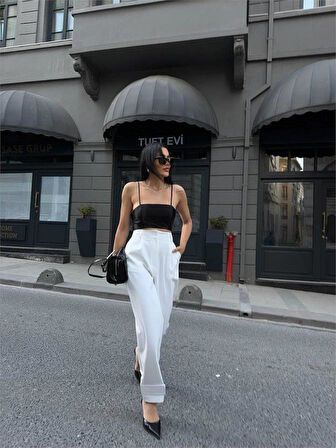 PAÇASI CIRTLI PANTOLON - Beyaz