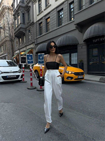 PAÇASI CIRTLI PANTOLON - Beyaz