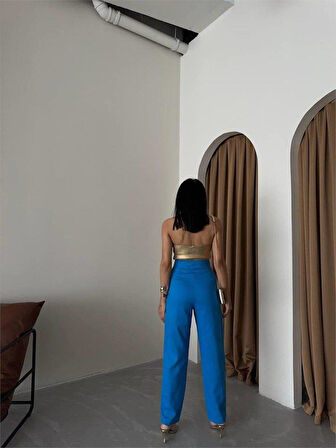 PANTOLON KAPALI CEP 3 DÜĞME DETAYLI - Mavi