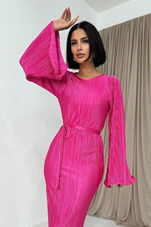 Fuşya İspanyol Kol Piliseli Elbise