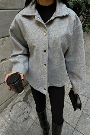 KAŞE GÖMLEK CEKET YANDAN CEP DETAYLI - Gri