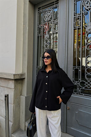 KAŞE GÖMLEK CEKET YANDAN CEP DETAYLI - Siyah