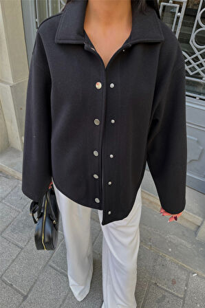 KAŞE GÖMLEK CEKET YANDAN CEP DETAYLI - Siyah