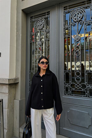 KAŞE GÖMLEK CEKET YANDAN CEP DETAYLI - Siyah