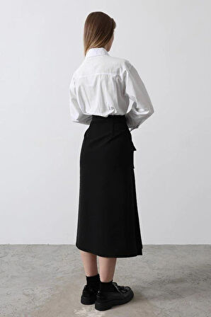 Pileli Kontrast Gömlek Elbise - Beyaz