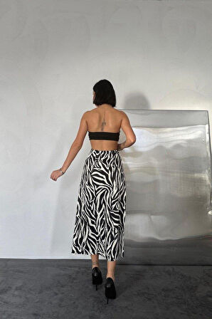 Siyah Saten Lastikli Etek