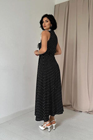 Siyah Puantiyeli Bebe Yaka Elbise