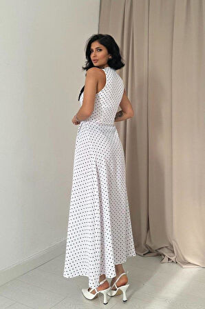 Beyaz Puantiyeli Bebe Yaka Elbise