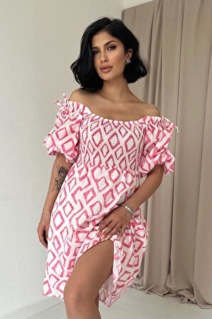 Fuşya Kare Desenli Yazlık Elbise