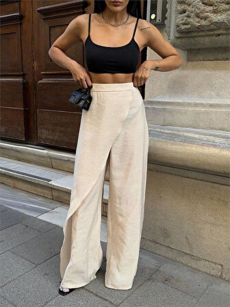 ŞALVAR KAPAK BAĞLAMALI PANTOLON - Bej