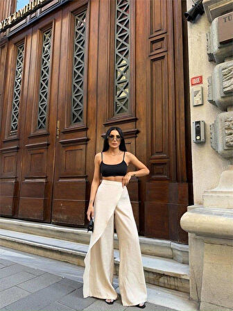 ŞALVAR KAPAK BAĞLAMALI PANTOLON - Bej