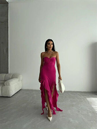 STRABLEZ SANDY ELBİSE YANLARI KATLI - Fuşya