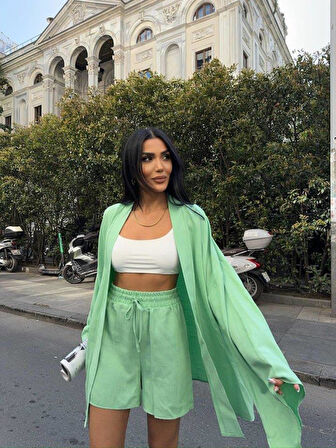 KETEN KİMONO - ŞORT TAKIM - Yeşil