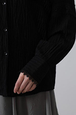 Dantel Detaylı Gömlek - Siyah