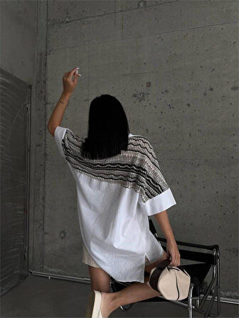 ARKASI FİLE TÜL PARÇALI GÖMLEK - Bej