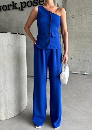 TEK KOL YELEK - PANTOLON TAKIM ATLAS - Mavi