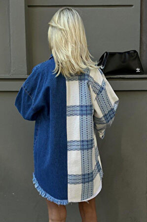 Mavi Kot Garni Parçalı Gömlek