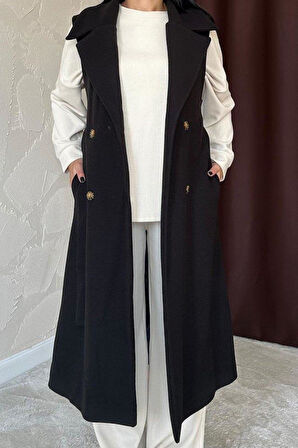 Siyah Kolsuz Kaşe Kaban