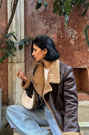 Kahverengi Apoletli Kürklü Ceket