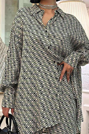 Yeşil Dijital Desenli Gömlek Ve Pantolon Takım