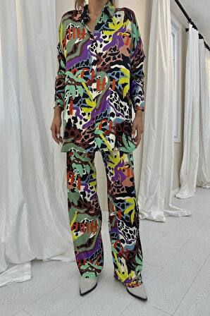 Desenli Dijital Desenli Gömlek Ve Pantolon Takım