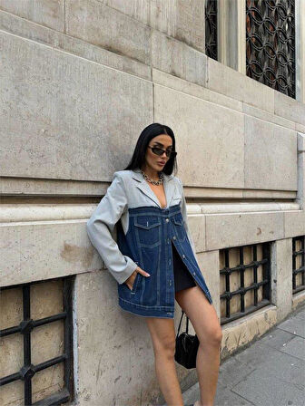 PARÇALI CEKET ÜST ATLAS - ALT KOT - Gri