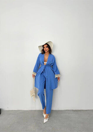 KOLUCU PÜSKÜL KİMONO TAKIM - Mavi