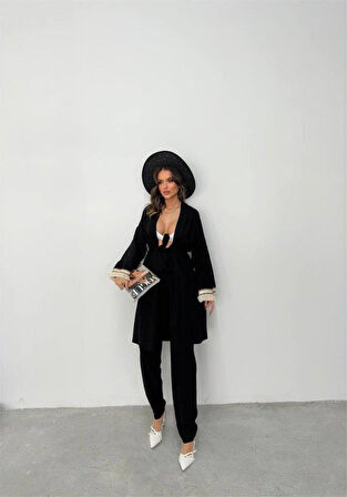 KOLUCU PÜSKÜL KİMONO TAKIM - Siyah