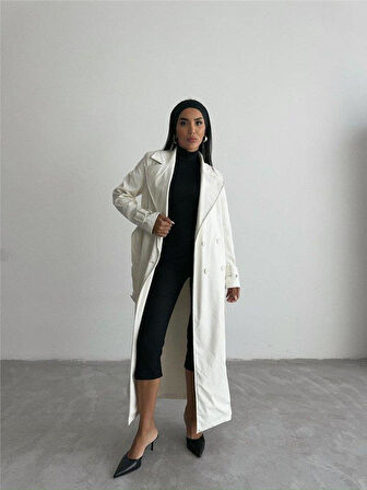 KAPİTONE DERİ TRENCH - Beyaz