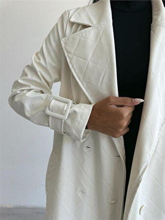 KAPİTONE DERİ TRENCH - Beyaz