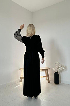 Siyah Bisiklet Yaka Elbise