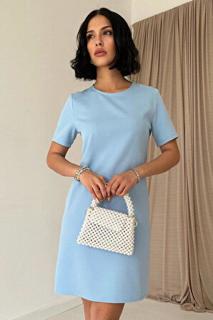 Mavi Kısa Kol Atlas Mini Elbise