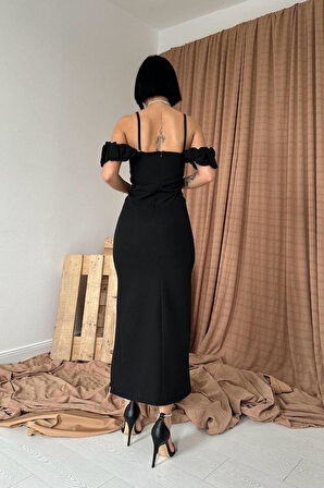 Siyah Askı Detaylı Elbise