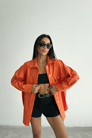 DÜĞMELİ DERİ GÖMLEK BOYFRİEND - Turuncu