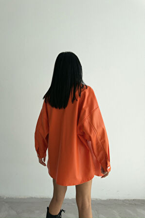 DÜĞMELİ DERİ GÖMLEK BOYFRİEND - Turuncu