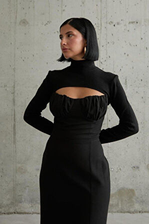 Siyah Göğüs Kuplu Elbise