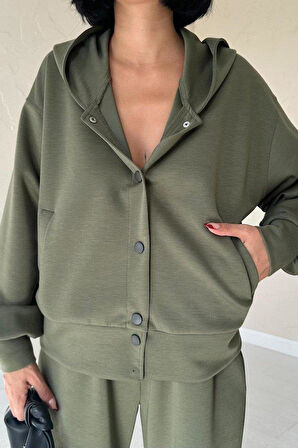 Haki Beli Lastikli Ceket Ve Pantolon Takım