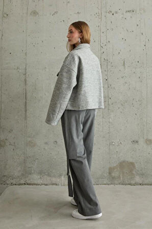 Gri Önden Fermuarlı Pantolon