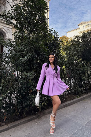 CEKET ELBİSE PENS DETAYLI - Lila