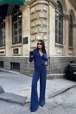 ÇİZGİLİ BLUZ  - PANTOLON TAKIM - Lacivert