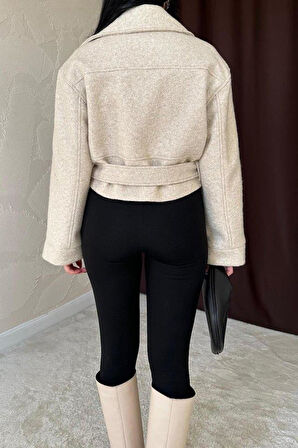 Bej Kuşgözü Kaşe Manto