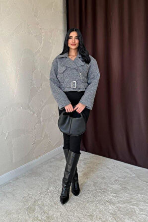 Gri Kuşgözü Kaşe Manto