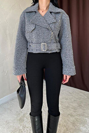 Gri Kuşgözü Kaşe Manto