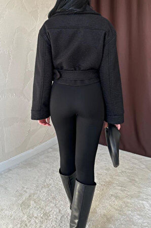 Siyah Kuşgözü Kaşe Manto