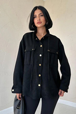 Siyah Çıtçıtlı Süet Gömlek