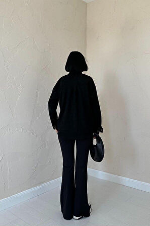 Siyah Çıtçıtlı Süet Gömlek