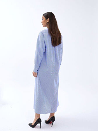 5857 ELBİSE-MAVİ BEYAZ ÇİZGİLİ